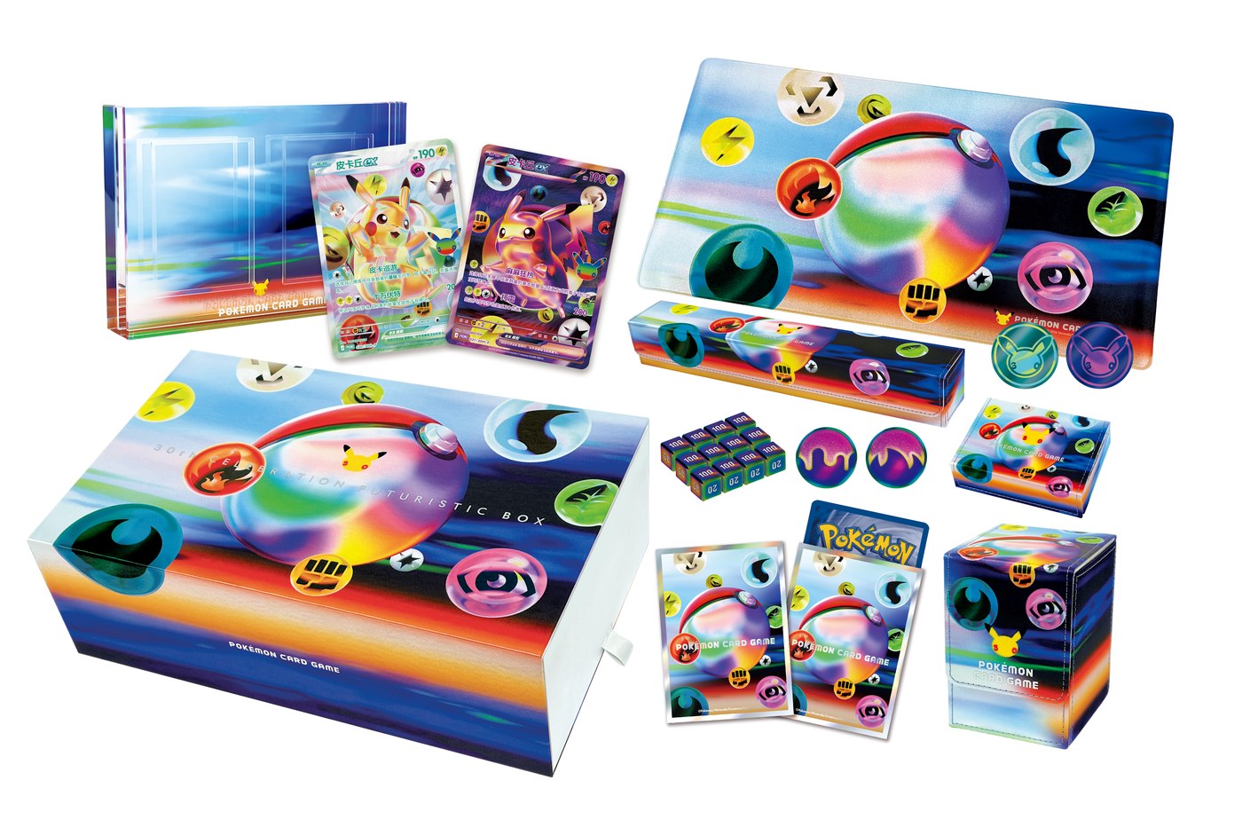 Everything included in the Pokemon TCG 30th Celebration Futuristic Box Simplified Chinese edition