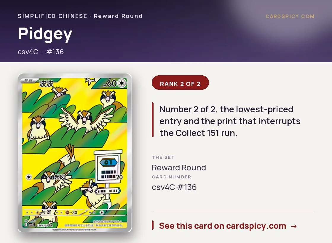 Pidgey, Simplified Chinese Pokemon card