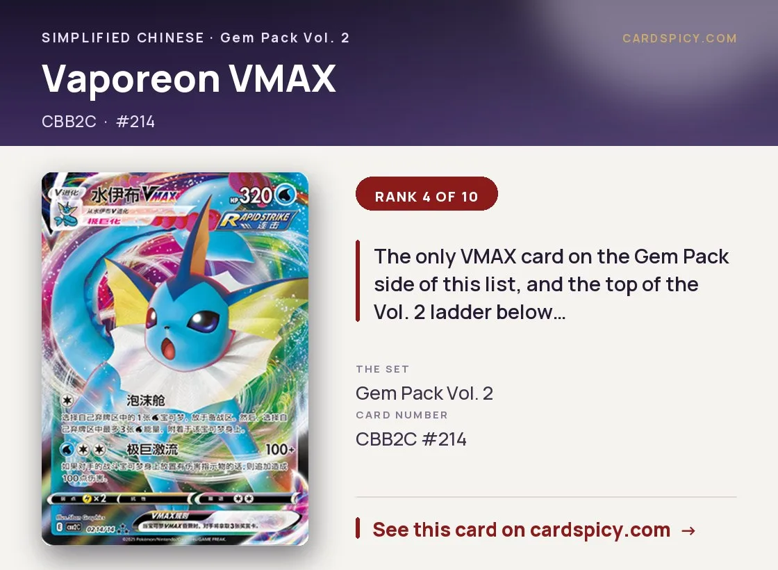 Vaporeon VMAX — Gem Pack 2, Simplified Chinese Pokemon card