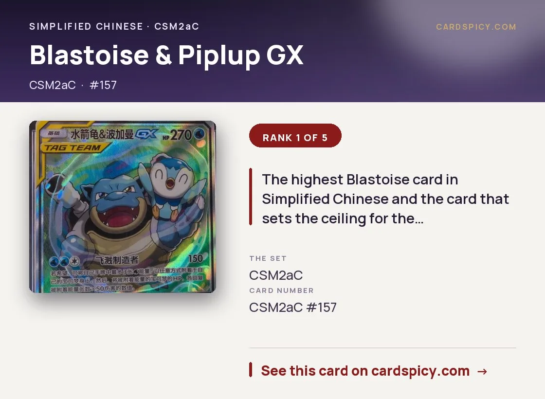 Blastoise & Piplup GX, Simplified Chinese Pokemon card