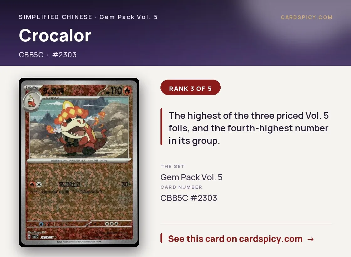 Crocalor — Gem Pack 5, Simplified Chinese Pokemon card