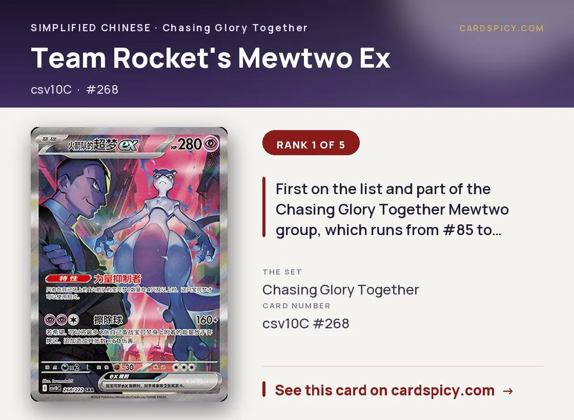 Team Rocket's Mewtwo ex, Simplified Chinese Pokemon card