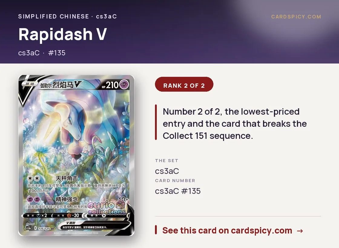 Rapidash V, Simplified Chinese Pokemon card