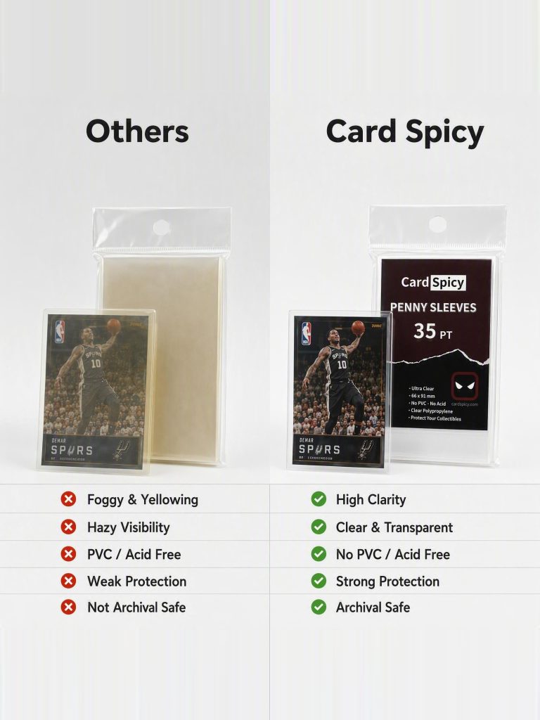 Ordinary sleeve compared with a CardSpicy clear penny sleeve