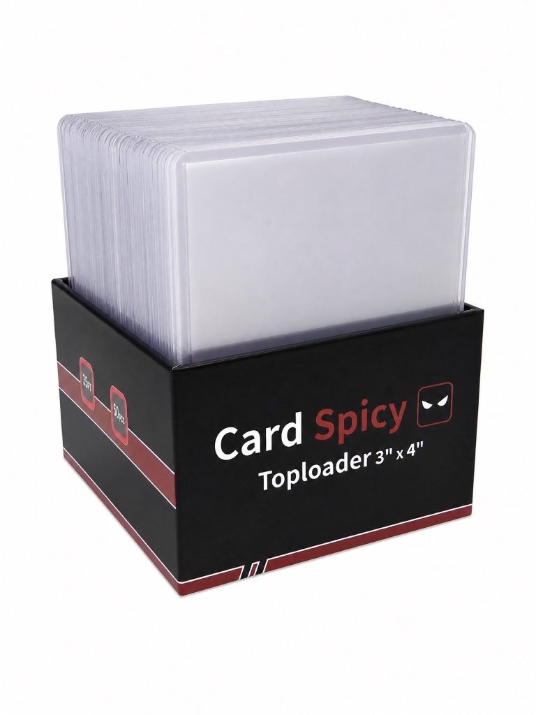 CardSpicy 3x4 toploaders — pack front with a stack of clear rigid holders