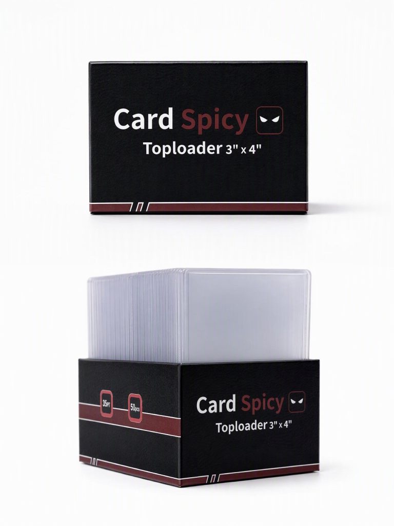 CardSpicy toploader box shown flat and with a full stack of holders