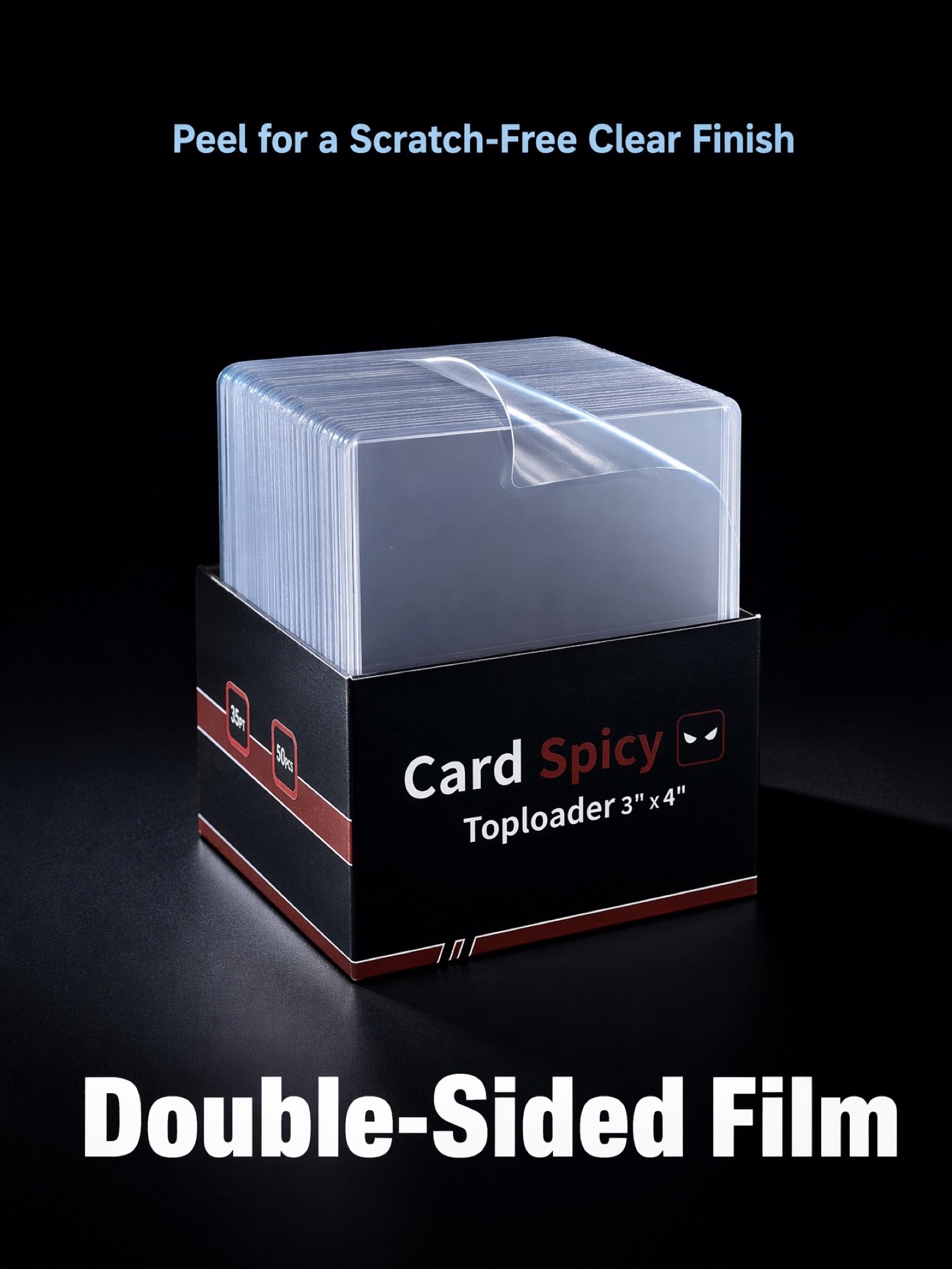 Peel-off film for a scratch-free clear finish on a rigid card holder