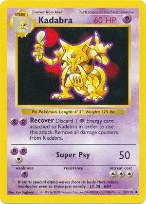 Kadabra [Shadowless], English Pokemon card
