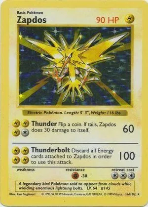 Zapdos [Shadowless], English Pokemon card