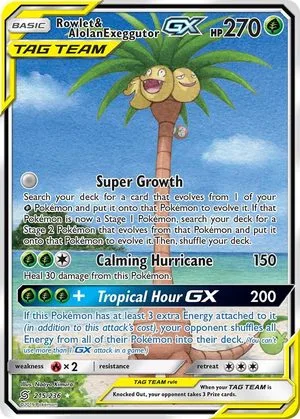 Rowlet & Alolan Exeggutor GX, English Pokemon card