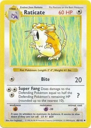 Raticate [Shadowless], English Pokemon card