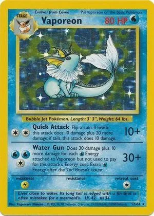 Vaporeon [No Symbol], English Pokemon card