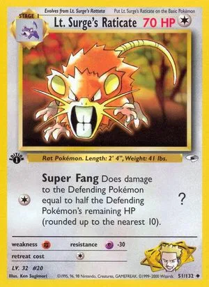 Lt. Surge's Raticate [1st Edition], English Pokemon card