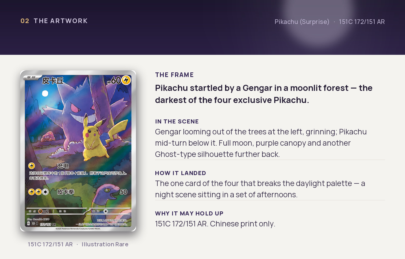 Pikachu (Surprise) — artwork breakdown for 151C 172/151 AR (Collect 151). Artist Oswaldo KATO.