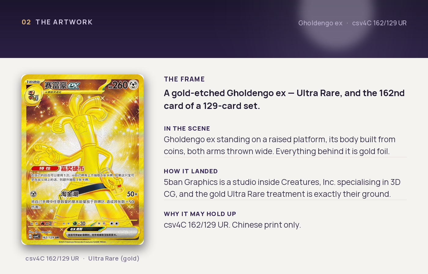 Gholdengo ex — artwork breakdown for csv4C 162/129 UR (Reward Round). Artist 5ban Graphics.