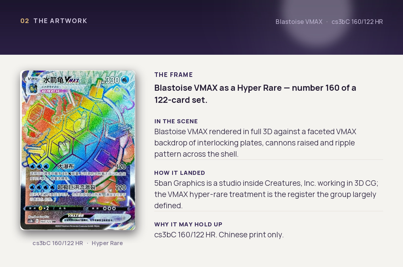 Blastoise VMAX — artwork breakdown for cs3bC 160/122 HR (Primordial Arts). Artist 5ban Graphics.