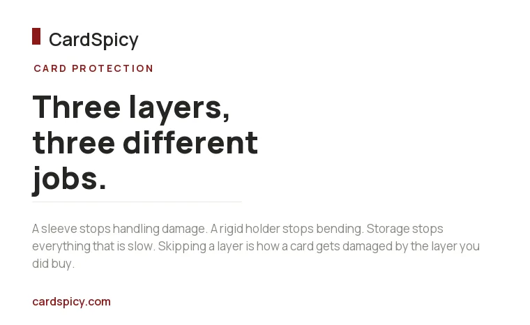 CardSpicy card on the three layers of card protection: sleeve, rigid layer and storage