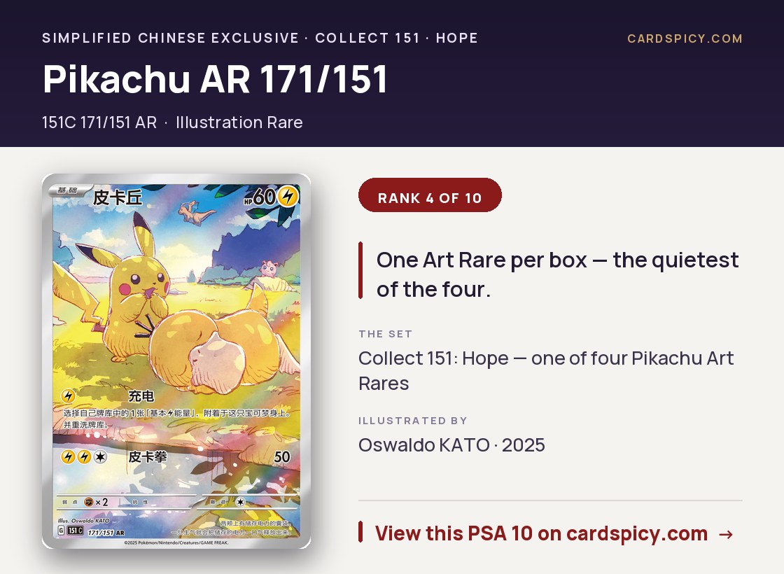 Pikachu Art Rare 171/151 from Collect 151: Hope, Simplified Chinese exclusive, illustrated by Oswaldo KATO