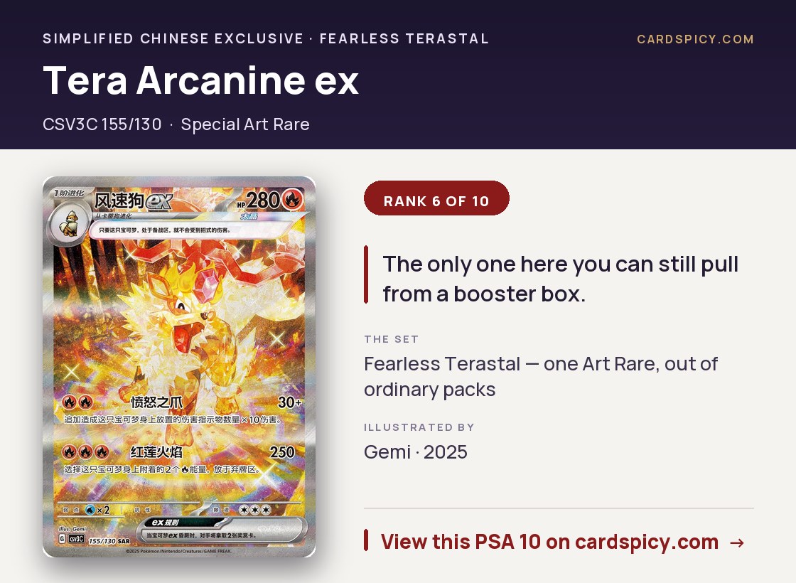 Tera Arcanine ex — Fearless Terastal Special Art Rare 155/130, Simplified Chinese exclusive, illustrated by Gemi