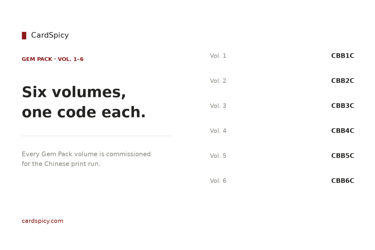Gem Pack volumes 1 to 6 and their Simplified Chinese set codes CBB1C to CBB6C
