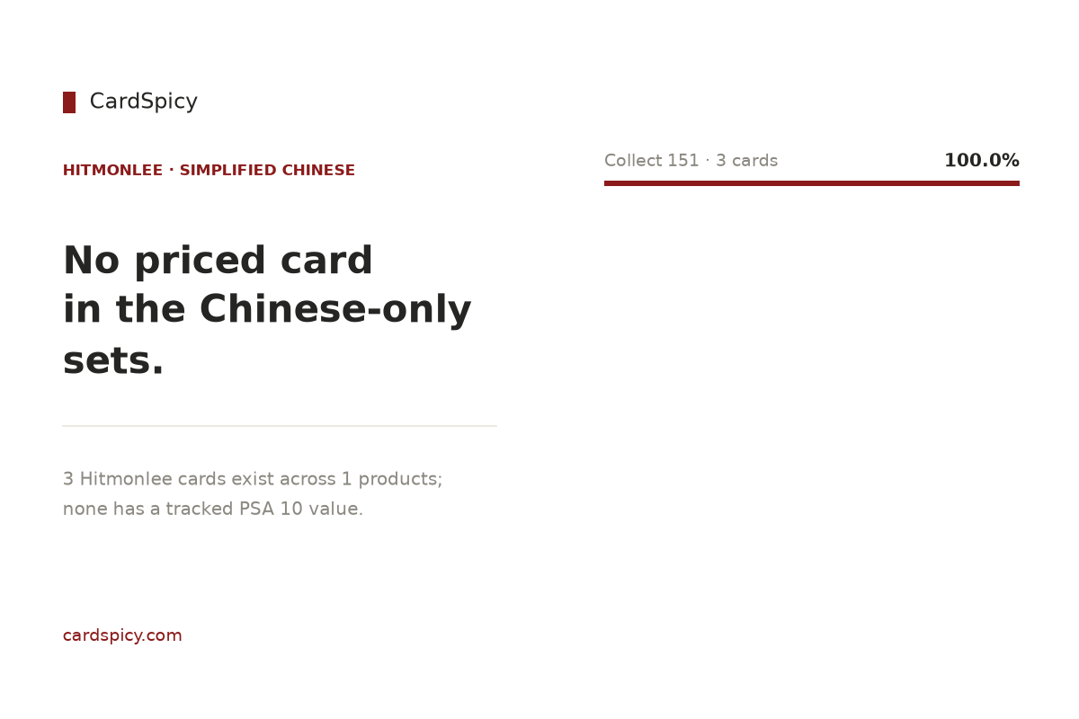 Hitmonlee cards in the Simplified Chinese Pokemon sets: 3 cards across 1 products, none with a tracked PSA 10 value