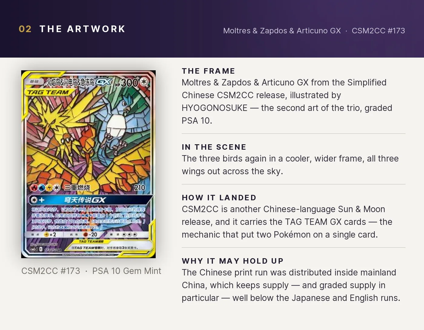Moltres & Zapdos & Articuno GX — artwork breakdown for CSM2CC #173 (CSM2CC).