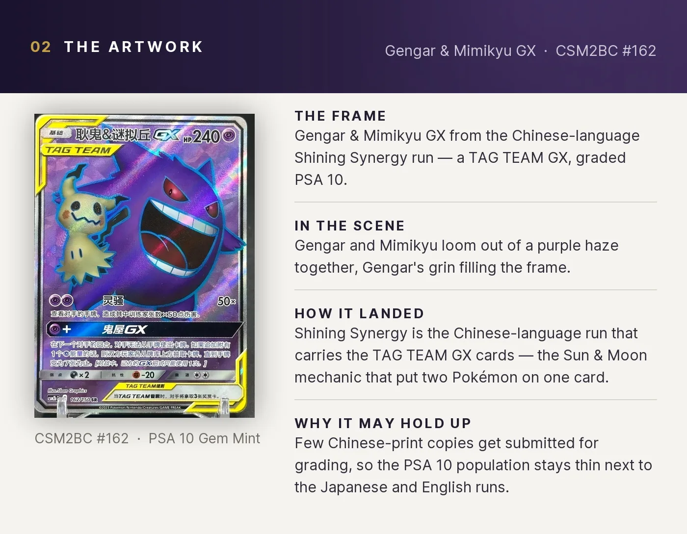 Gengar & Mimikyu GX — artwork breakdown for CSM2BC #162 (Shining Synergy).