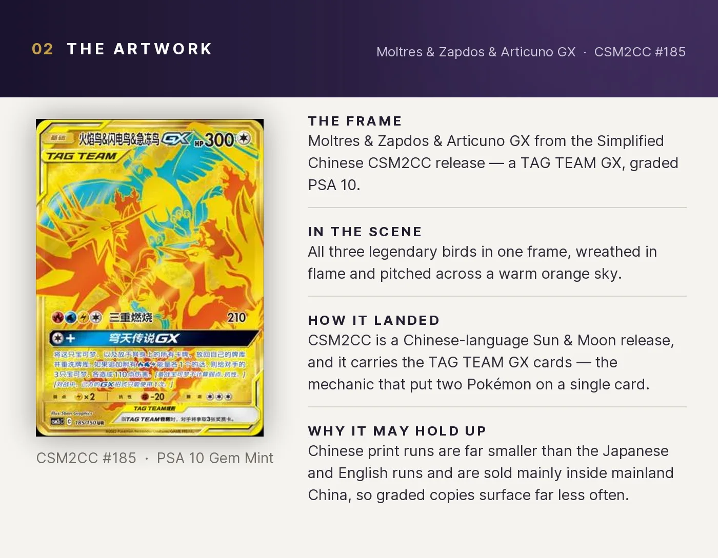 Moltres & Zapdos & Articuno GX — artwork breakdown for CSM2CC #185 (CSM2CC).