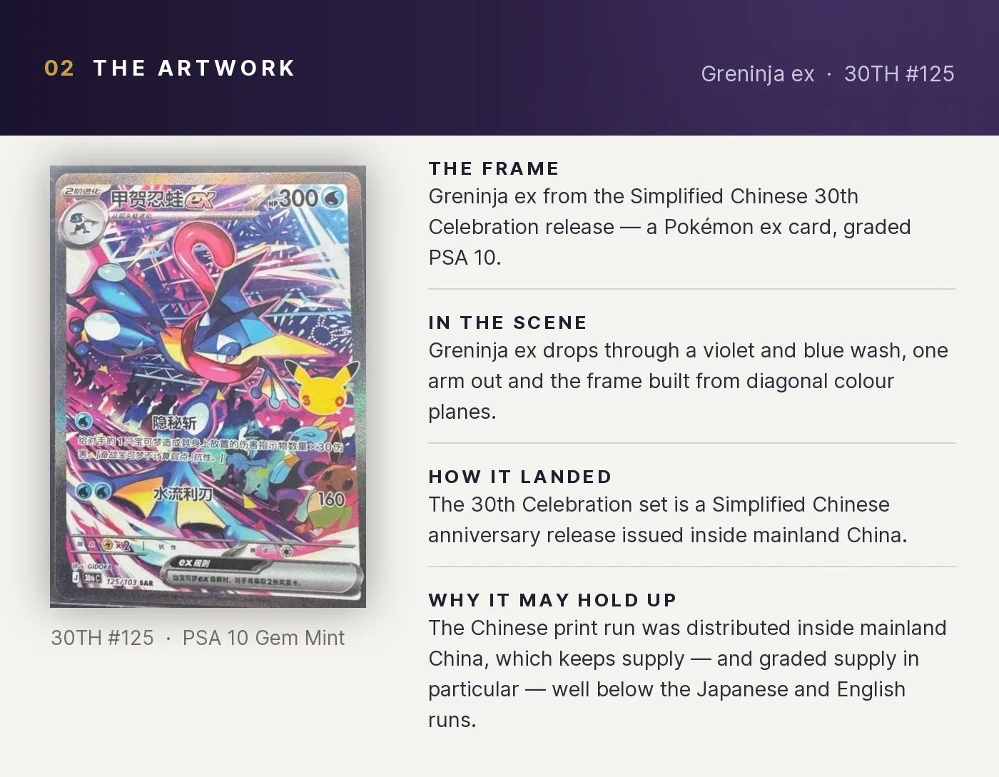 Greninja ex — artwork breakdown for 30TH #125 (30th Celebration).