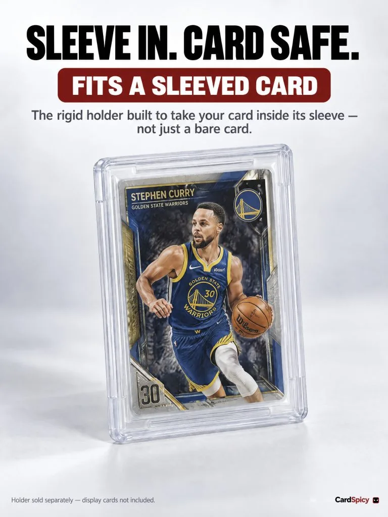 Sports trading card in a penny sleeve inside a rigid CardSpicy Ingot 35 card case