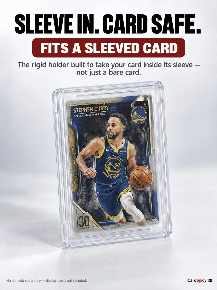 Sports trading card in a penny sleeve inside a rigid CardSpicy Ingot 35 card case
