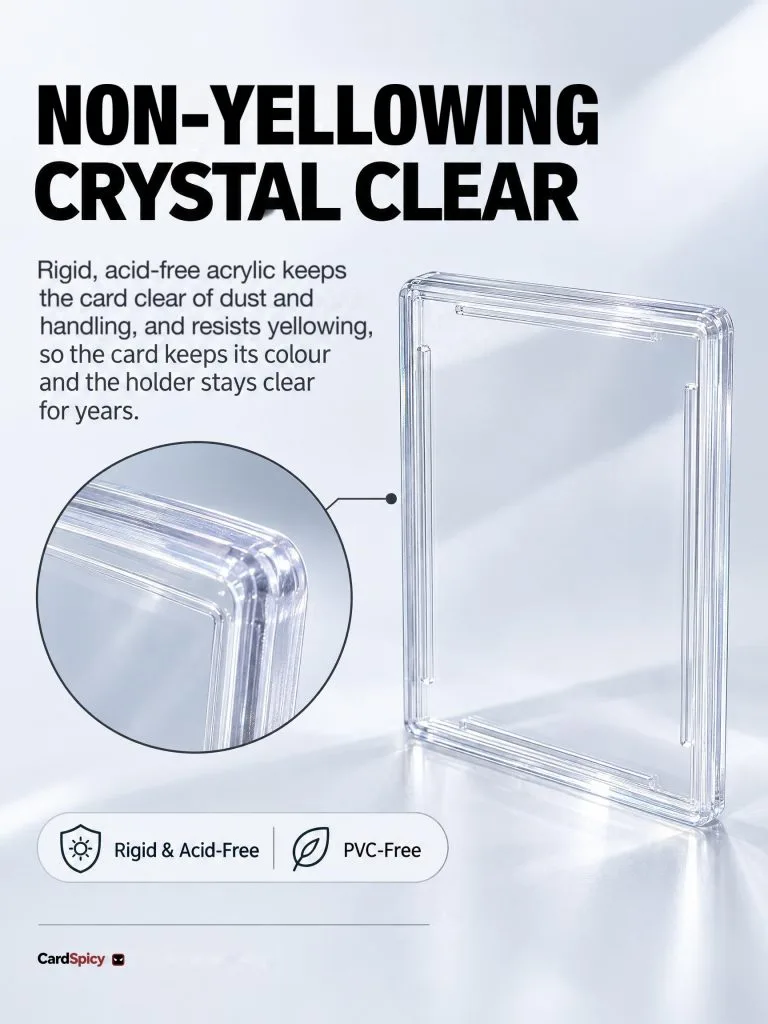 Crystal-clear rigid card case, acid-free and PVC-free material detail