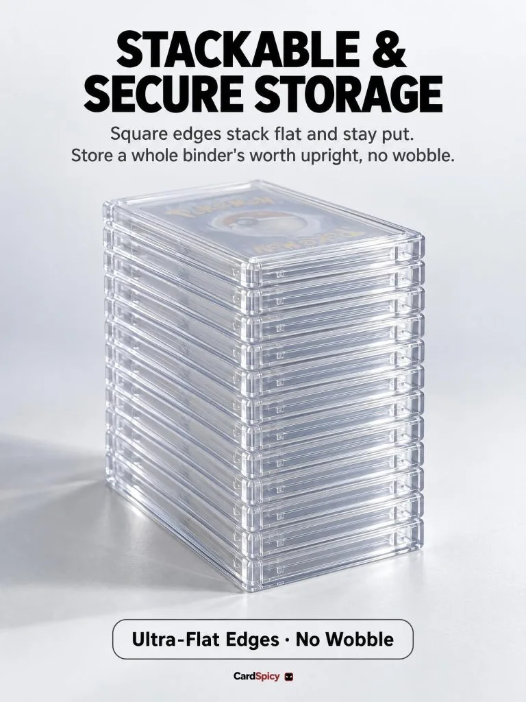 Stackable and secure storage: ultra-flat edges so a stack of card cases will not wobble