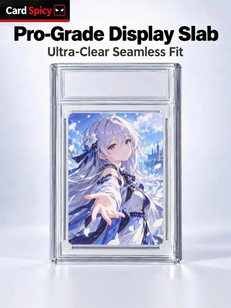 CardSpicy Pro-Grade Display Slab crystal clear acrylic case holding a Pokemon card