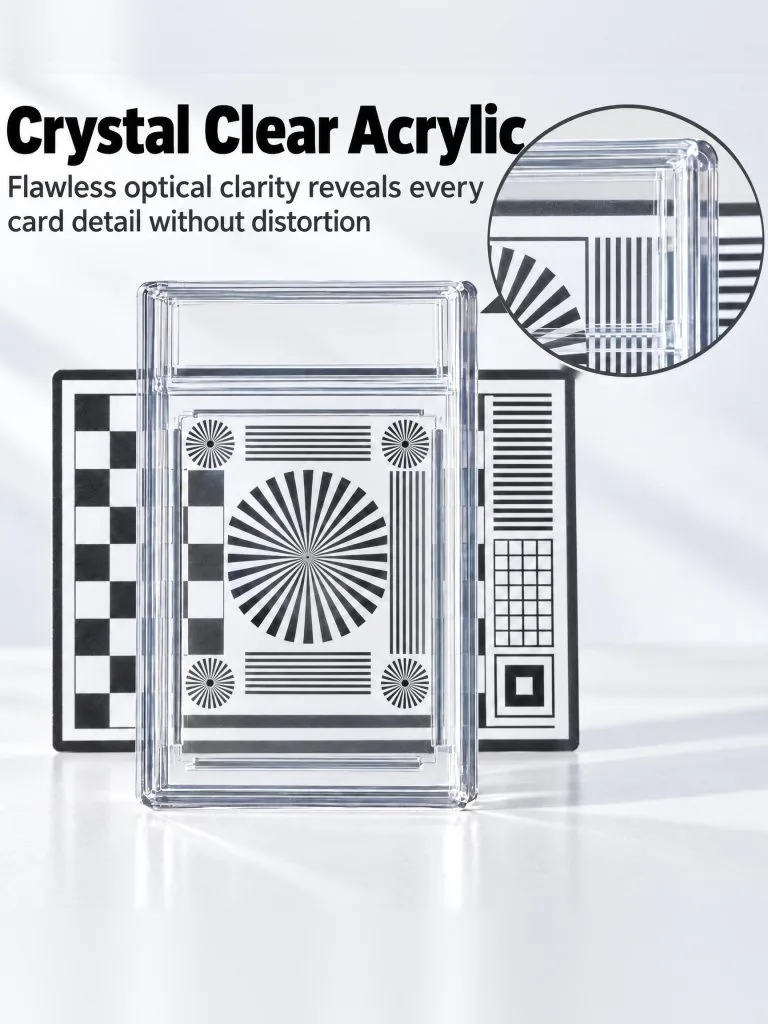 Crystal clear acrylic: an optical test chart seen through the display case without distortion