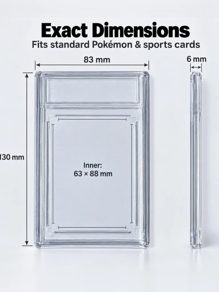 Display case dimensions: 83 mm wide, 130 mm tall, 6 mm thick, inner cavity 63 x 88 mm