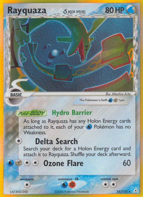 Rayquaza delta species card angled to show the continuous foil field
