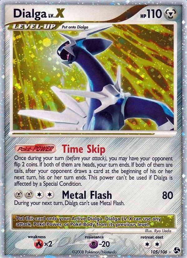 Dialga LV.X card with full-face reflective treatment and no printed frame