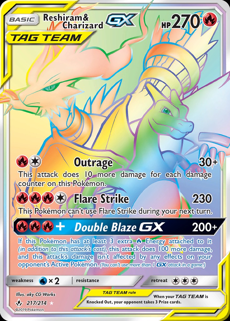 Reshiram and Charizard Tag Team GX card with two names and an extra rule bar