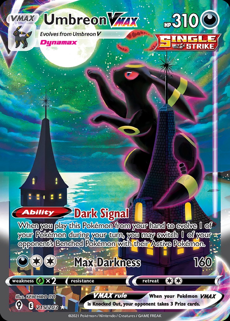 2021 Evolving Skies Umbreon VMAX alternate art with full-bleed illustration