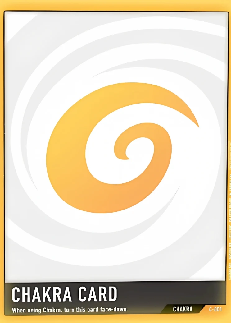 C-001 Chakra Card from Bandai's Naruto Card Game, orange with a swirl