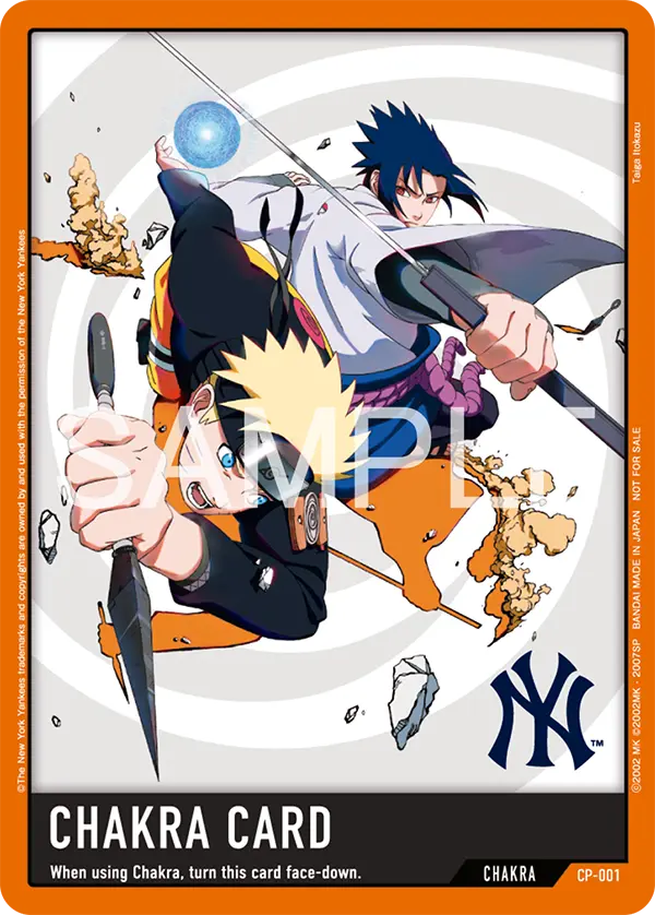 CP-001 Chakra card, New York Yankees version, from Bandai's Naruto Card Game, with the Yankees logo