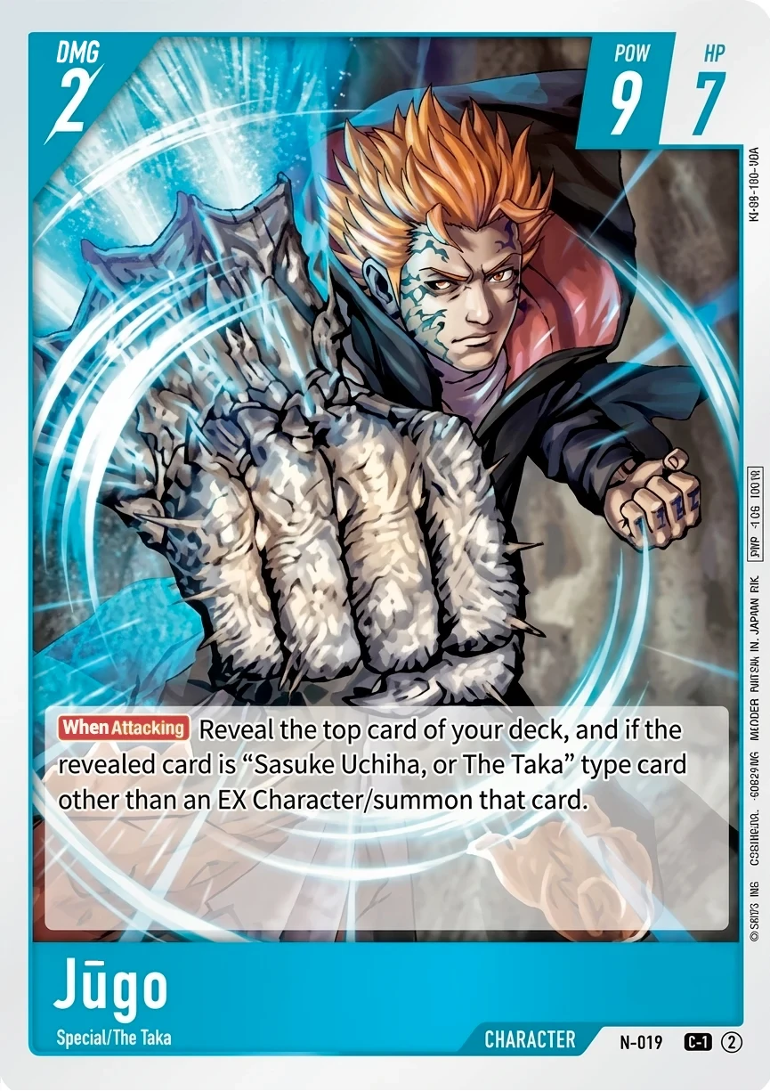 N-019 Jugo Character card from Bandai's Naruto Card Game, blue frame, The Taka