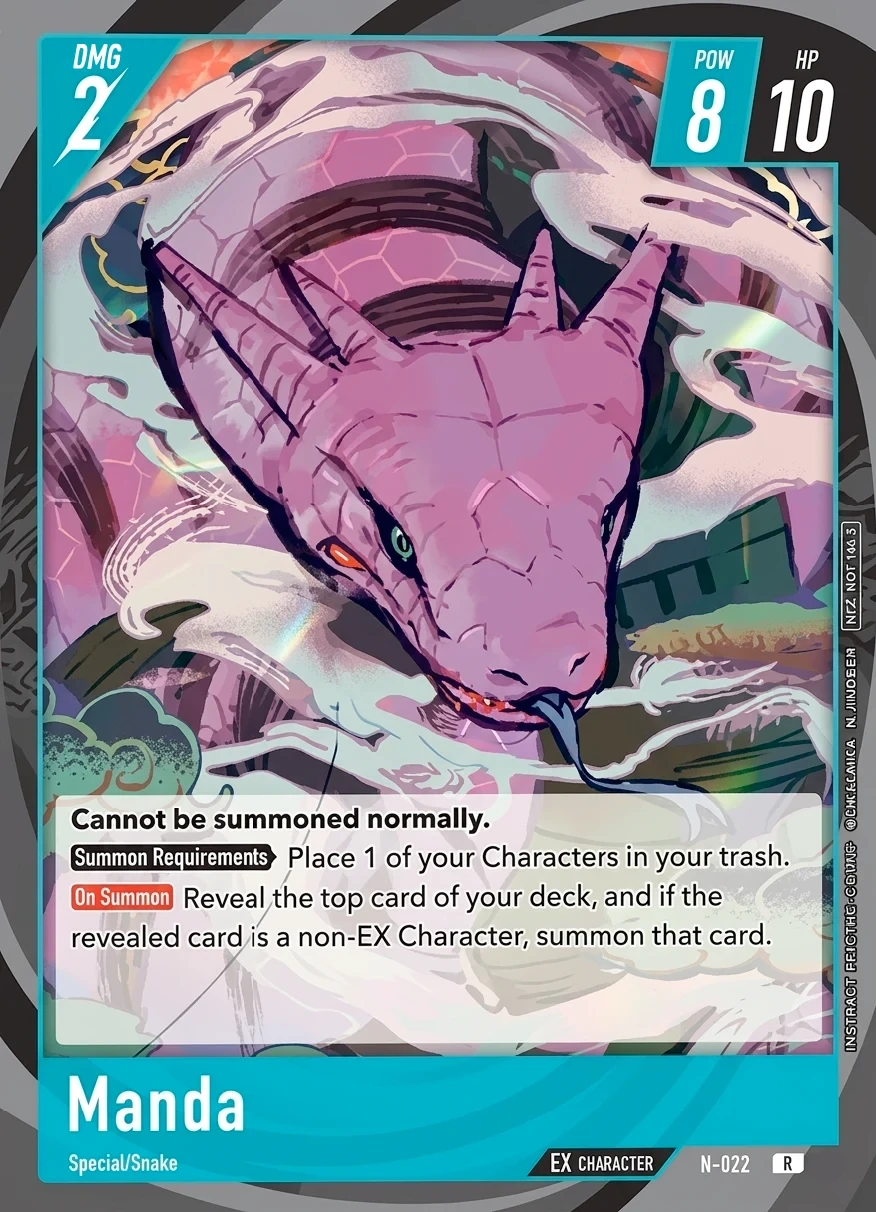 N-022 Manda EX Character card from Bandai's Naruto Card Game, blue frame, DMG 2 POW 8 HP 10