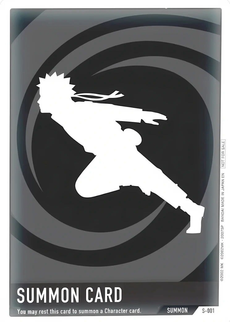 S-001 Summon Card from Bandai's Naruto Card Game, black with a running silhouette