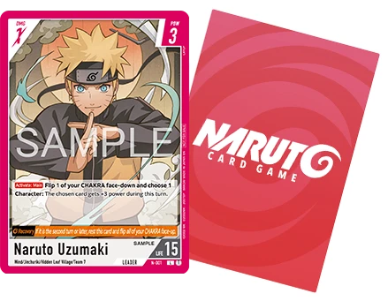 Naruto Uzumaki Leader card from Bandai's Naruto Card Game, printed DMG 1 POW 3 Life 15
