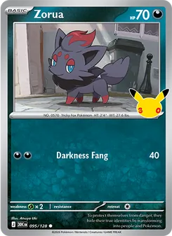 Zorua — 30th Celebration #095, 2026. Illustrated by Atsuya Uki.