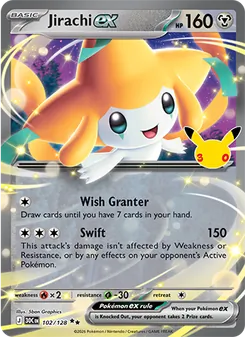 Jirachi ex — 30th Celebration #102, 2026. Illustrated by 5ban Graphics.