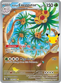 Alolan Exeggutor — 30th Celebration #129, 2026. Illustrated by AYUMI ODASHIMA.