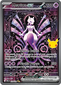 Mewtwo ex — 30th Celebration #151, 2026. Illustrated by Yano Keiji.